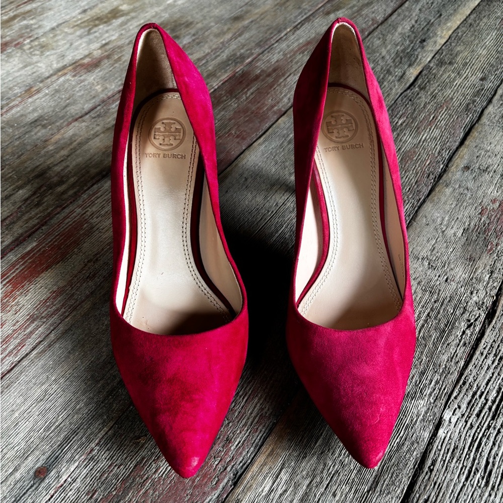 Tory Burch Berry Red Suede Heels Pumps size 9